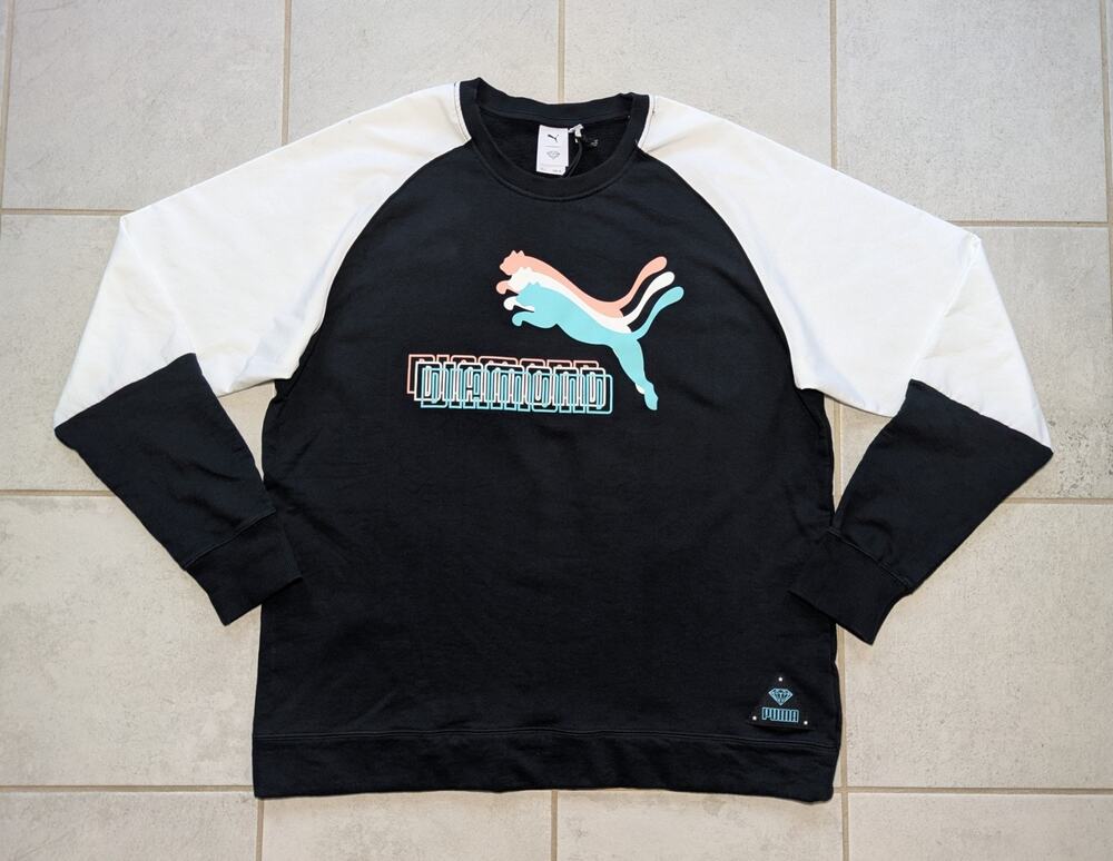 Puma x Diamond Men's Large Pullover Crew Neck Long Sleeve Black White